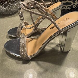 Fashion Nova Silver Strappy Heels
